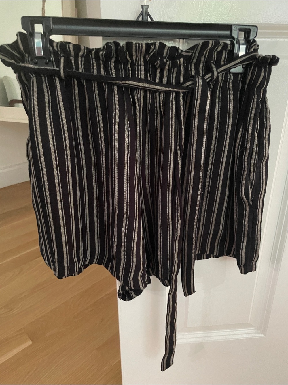 Hollister Black and Cream Striped High-Rise Shorts